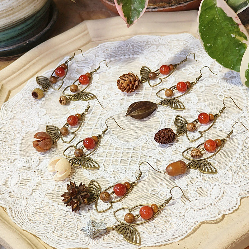 Vintage Bohemian Butterfly Earrings with Natural Stone Beads