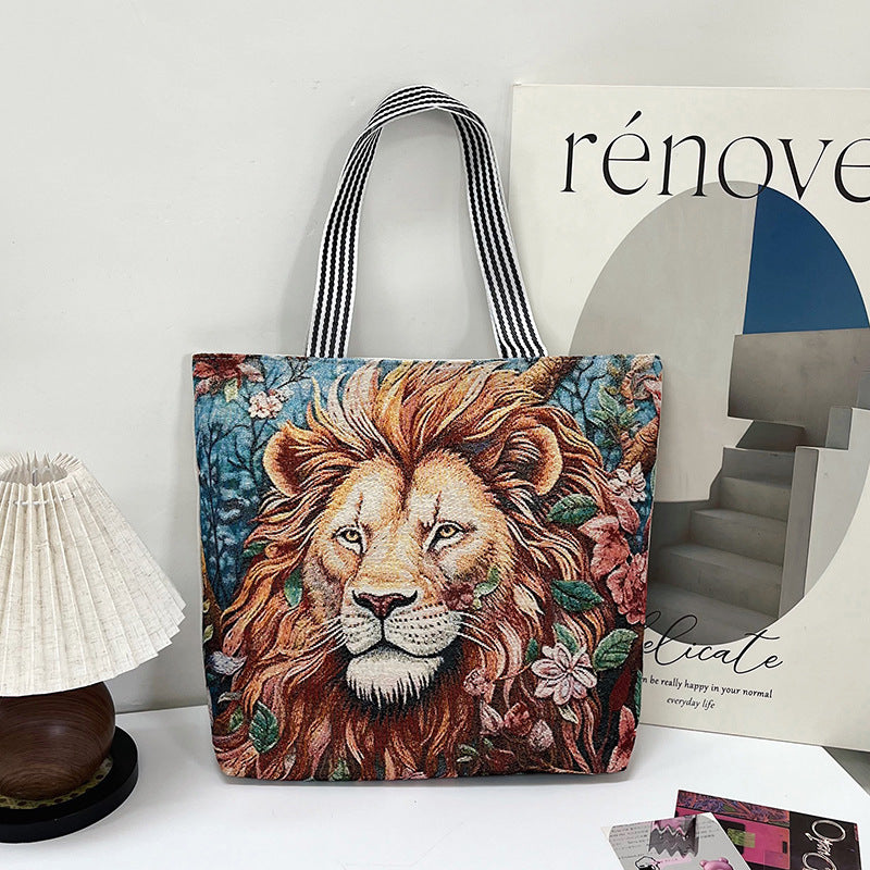 Fashionable Gold Embroidery Animal Tote Bag Stylish Shoulder Bag