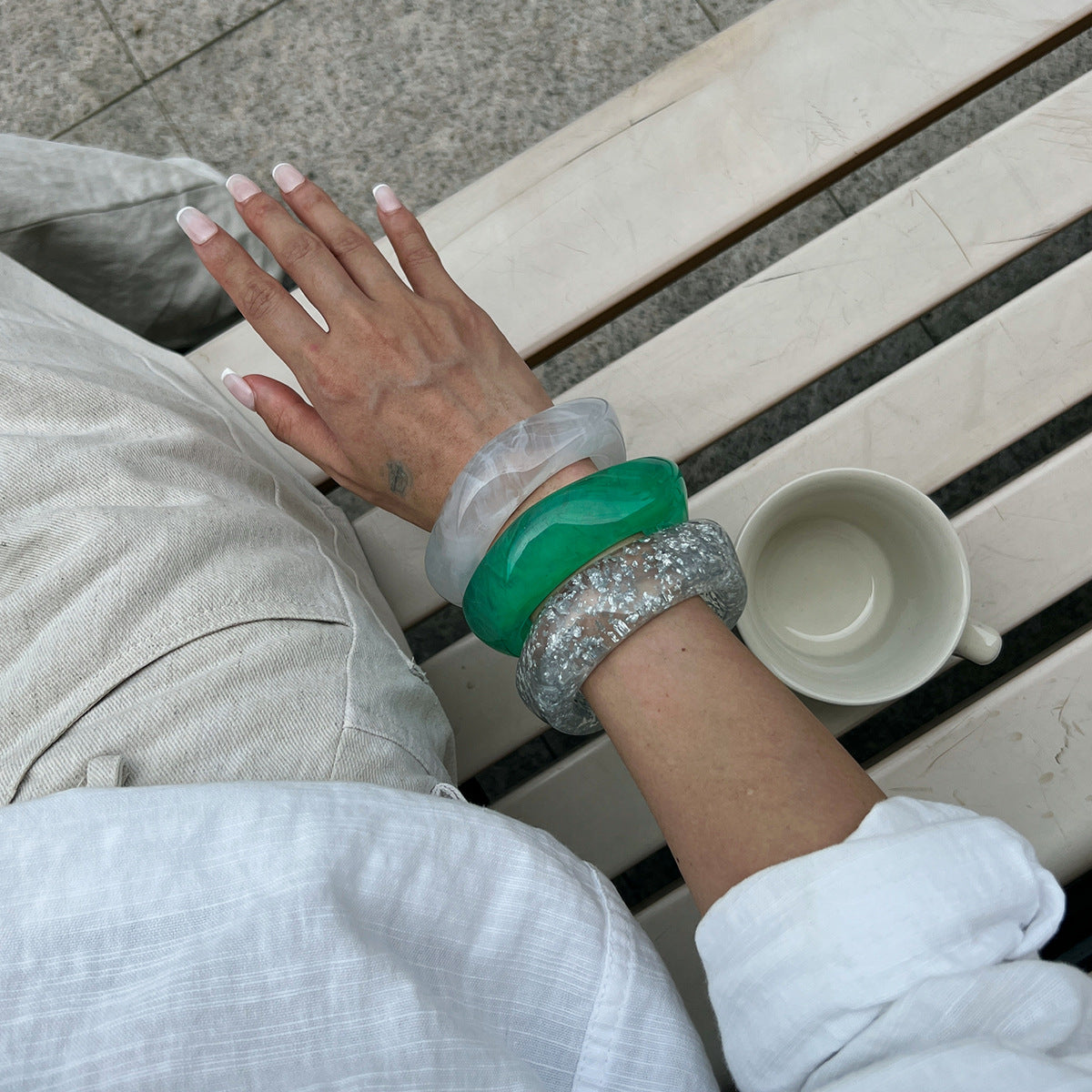 Geometric Silver Foil Transparent Bracelets Trendy Casual Handcrafted Bangles