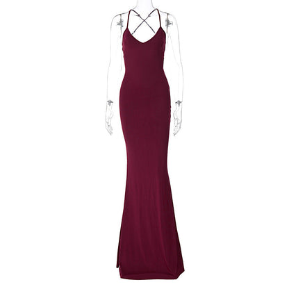 Elegant Backless Tie-Back Maxi Dress in Solid Colors