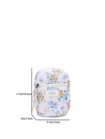 Flower Print Large Capacity Quilted Makeup Bag