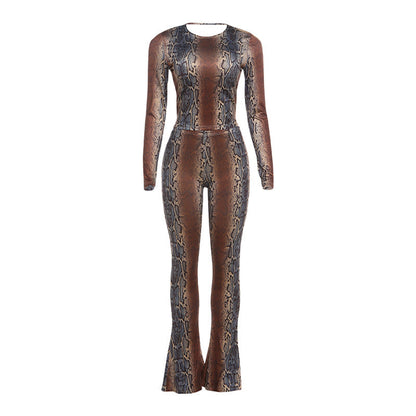 Figures-Hugging Long Sleeve Top With Printed Trousers Set