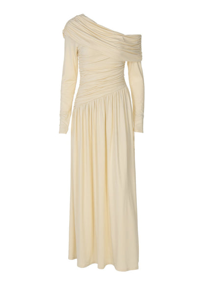 One Shoulder Draped Maxi Dress In Lightweight Stretch Fabric