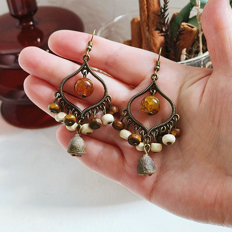 Bohemian Geometric Tassel Earrings with Agate Beads