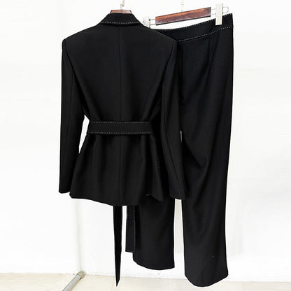 Chic Two-Piece Suit With Belted Trousers