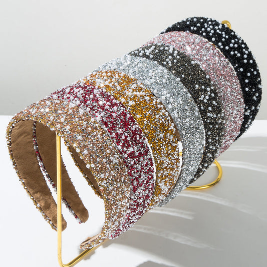 Colorful Pearls Rhinestone Headband Glamorous Women's Hair Accessory