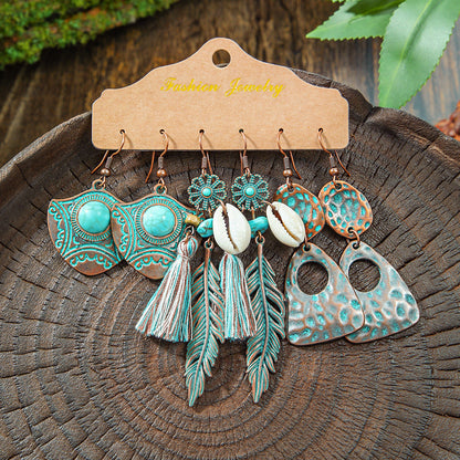 Vintage Bohemian Hollow Geometric Tassel Earrings
