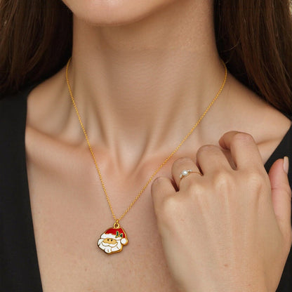 Cartoon Santa Claus Bell Pendant Stainless Steel DIY Necklace and Bracelet Set