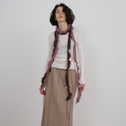 Spiral Knit Wool Blend Scarf with Fringe for Unisex