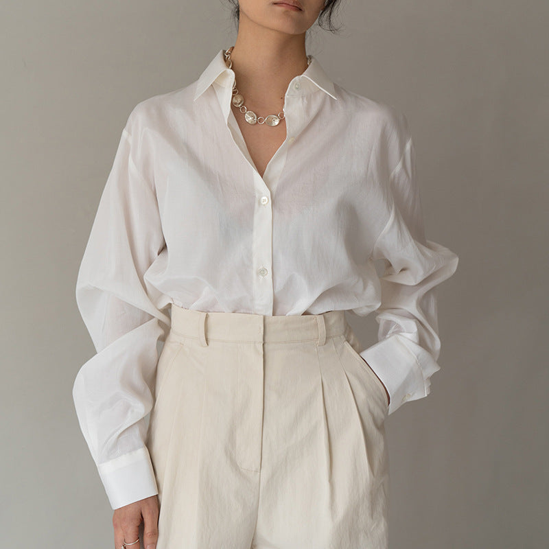 High-End Long Sleeve Tencel Cotton Shirt - Casual Elegant Blouse
