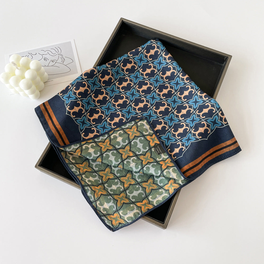 Elegant Flower Print Long Satin Scarf