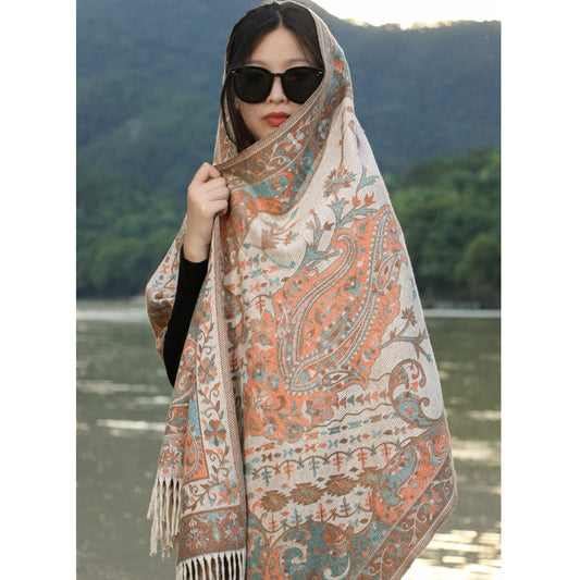Big Shawl Women'S Scarf Dual-Use Sunscreen Ethnic Style Cloak Scarf