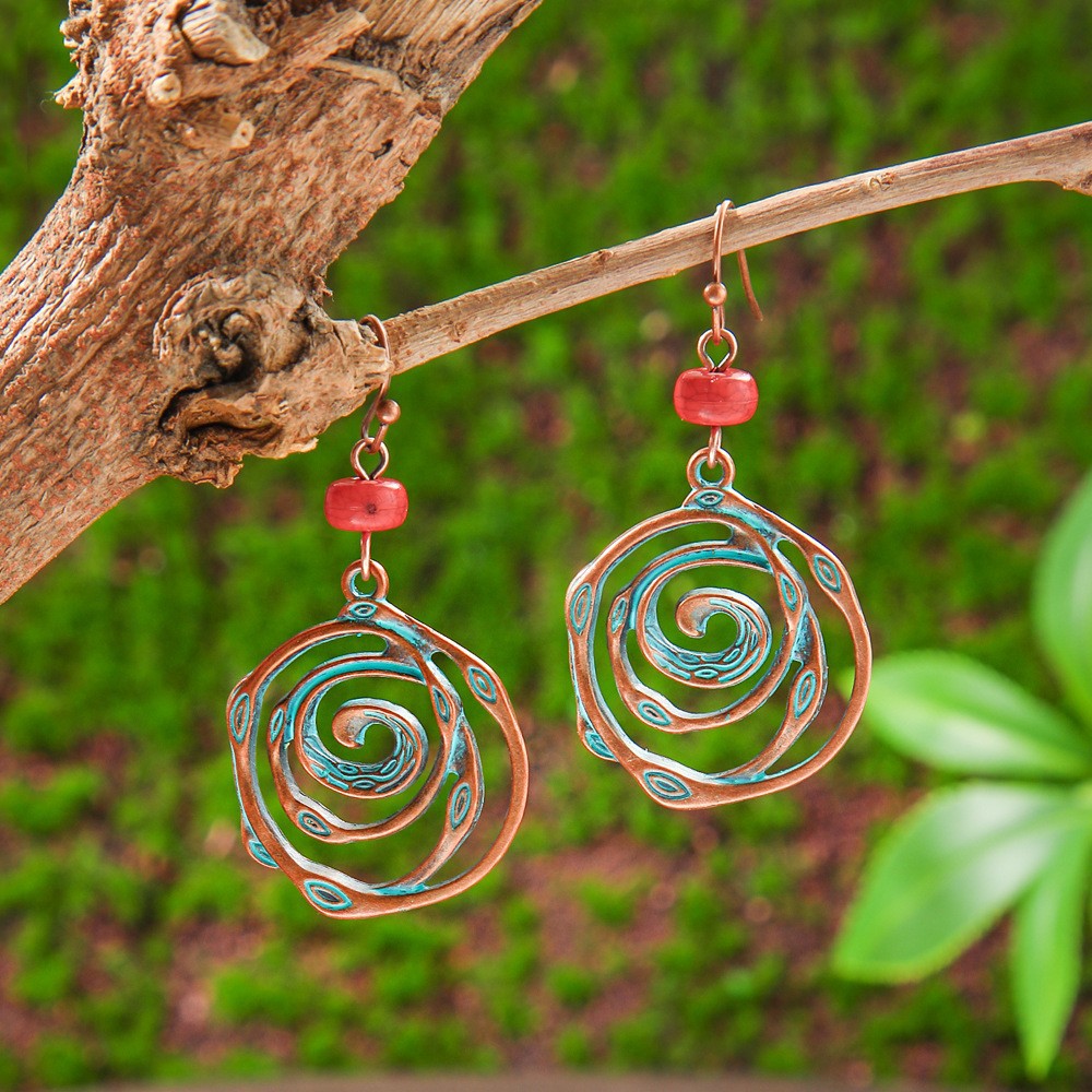 Bohemian Vintage Leaf Shaped Beaded Tassel Earrings with Turquoise