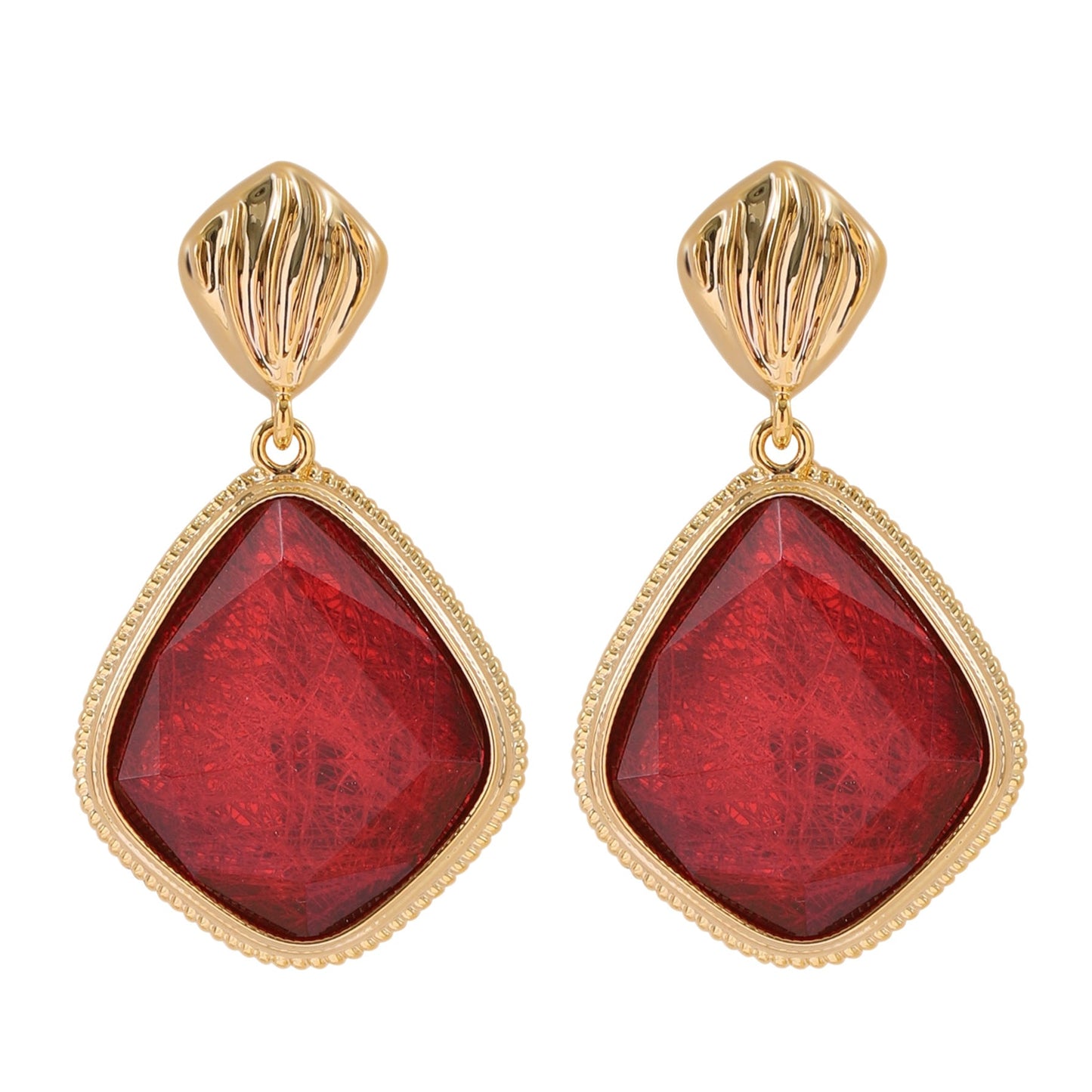 Geometric Resin Earrings Amber Color With Silver Posts