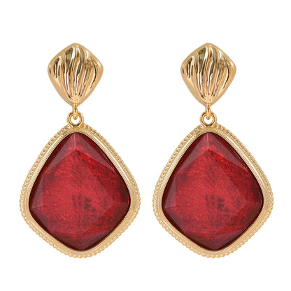 Geometric Resin Earrings Amber Color With Silver Posts