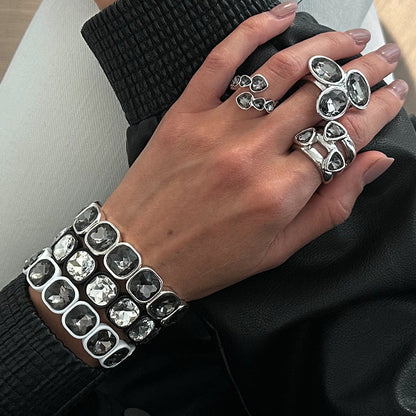 Trendy Geometric Acrylic Beaded Bracelets Stackable Metal Bangles For Women