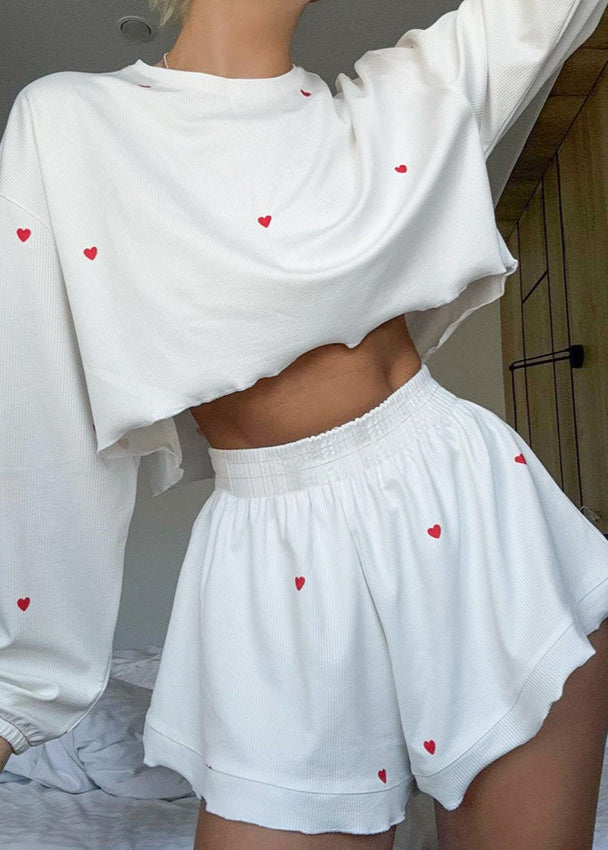 Ribbed Lounge Set With Embroidered Hearts