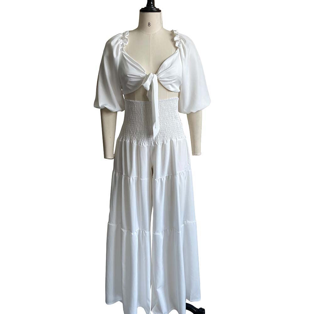 Summer Strapless Top And Wide-Leg Pants Two-Piece Set