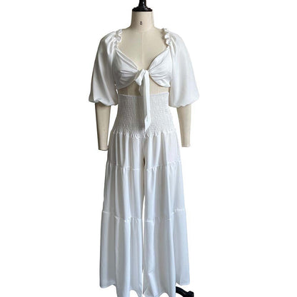 Summer Strapless Top And Wide-Leg Pants Two-Piece Set