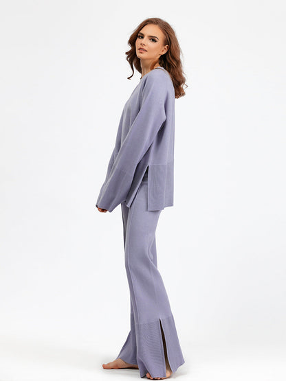 2+ Round Neck Side Split Knit Sets
