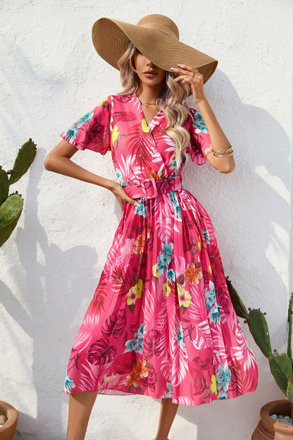 Summer Floral Print Pressed Short-Sleeved Dress