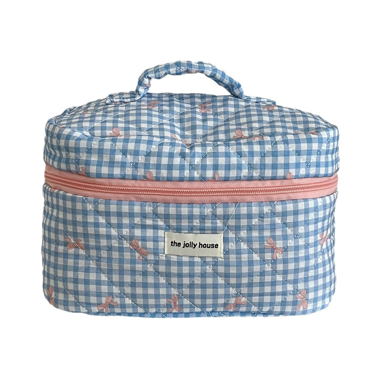 Large Capacity Plaid Bow Cosmetic Bag Retro Style