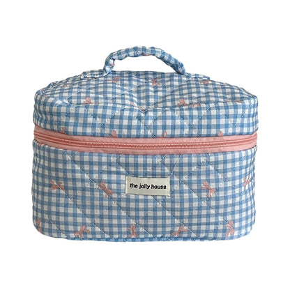 Large Capacity Plaid Bow Cosmetic Bag Retro Style