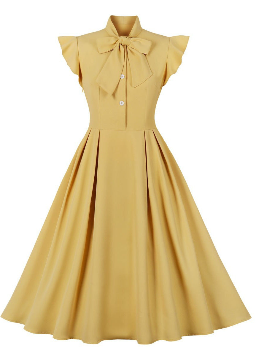 Vintage Style Ruffled Sleeve Belted Midi Dress