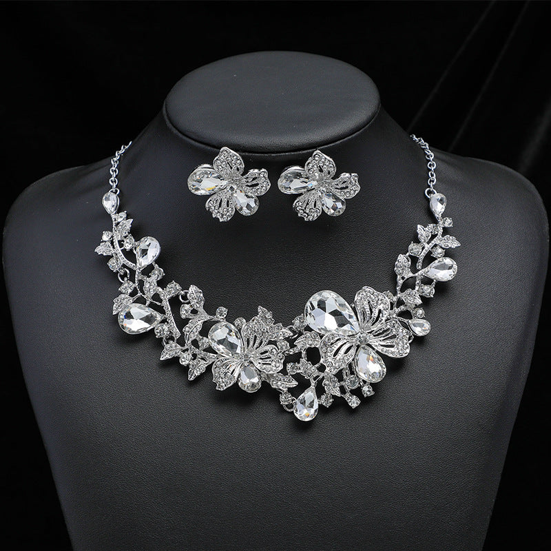 Floral Alloy Necklace and Earrings Jewelry Set for Women
