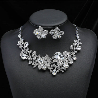 Floral Alloy Necklace and Earrings Jewelry Set for Women