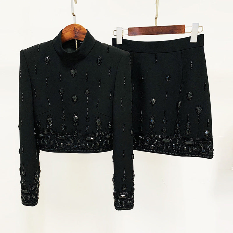 Pearl Beaded Short Top Skirt Set