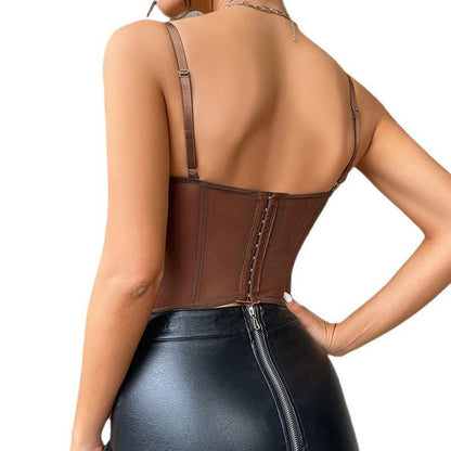 Sleek Lace Trim Corset Cami Top