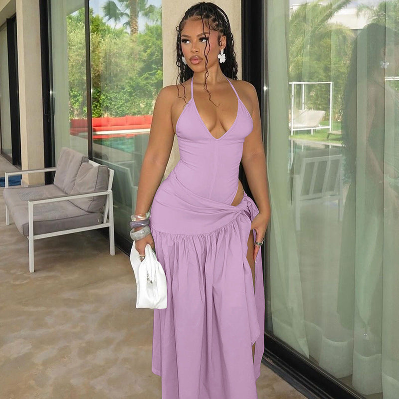 Sexy Backless Jumpsuit with Tie Waist Skirt Set