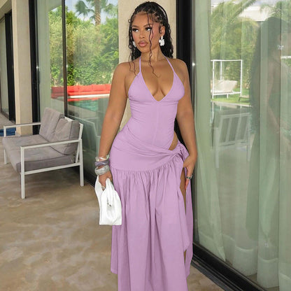 Sexy Backless Jumpsuit with Tie Waist Skirt Set
