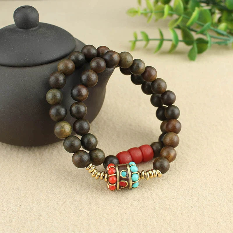 Tibetan Nepalese Green Sandalwood Bracelet Men'S And Women'S Retro Ethnic Style Natural Sour Branch Multi-Circle Buddha Bead Bracelet