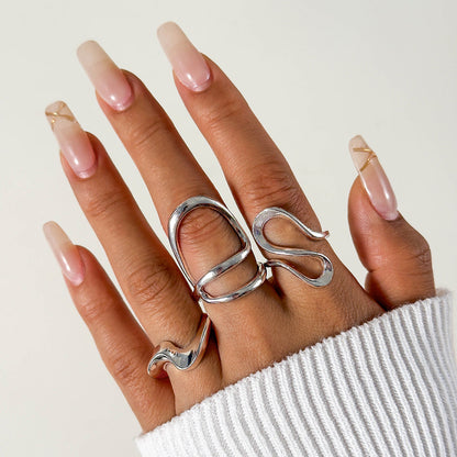 Elegant Irregular Geo Cutout Arc Ring Set - 4 Pieces