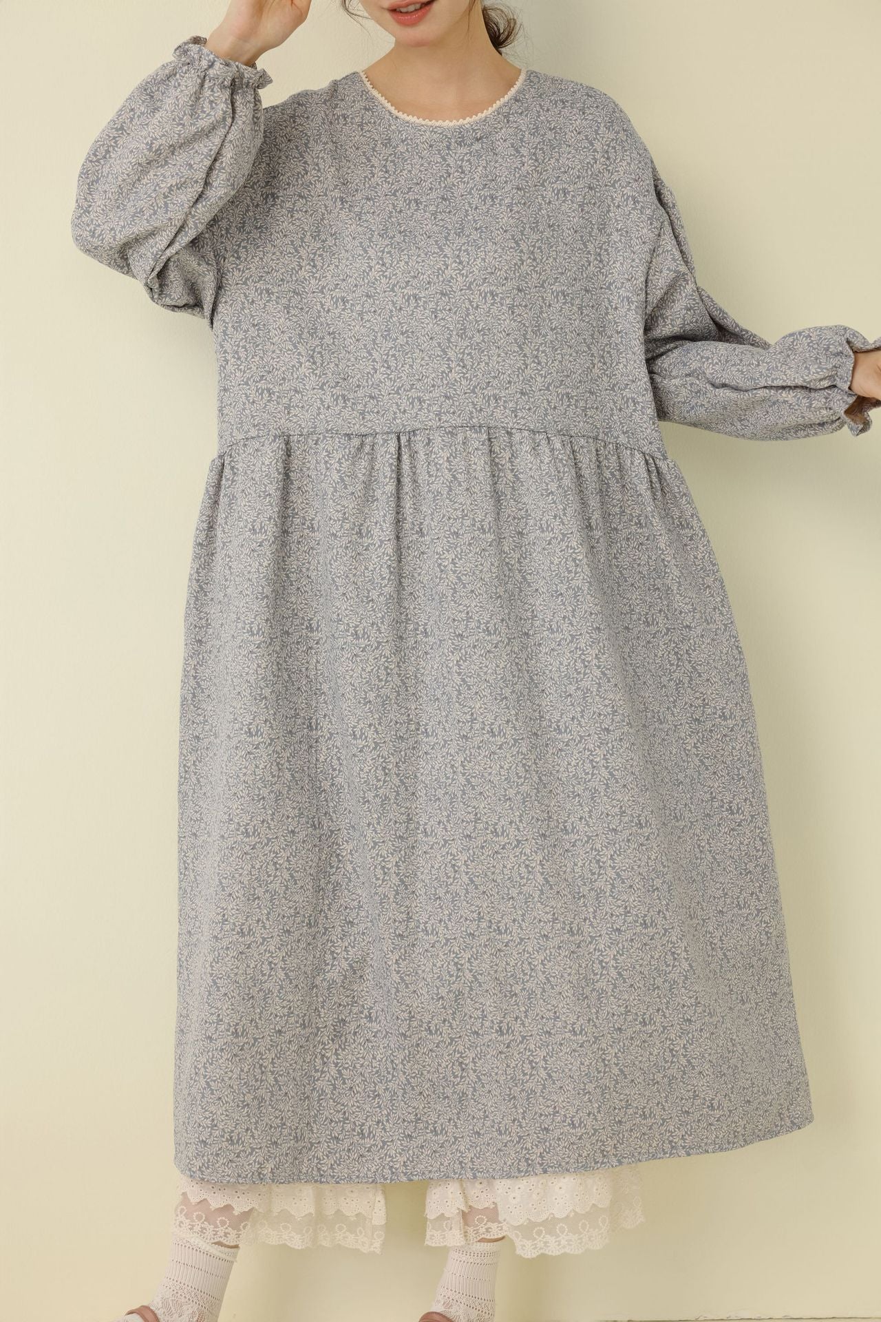 Japanese Style Floral Maxi Dress Casual Long Sleeve