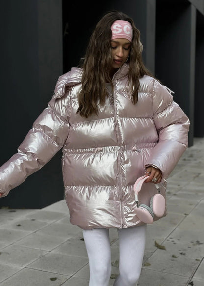 Oversized Puffer Jacket Metallic Silver Style