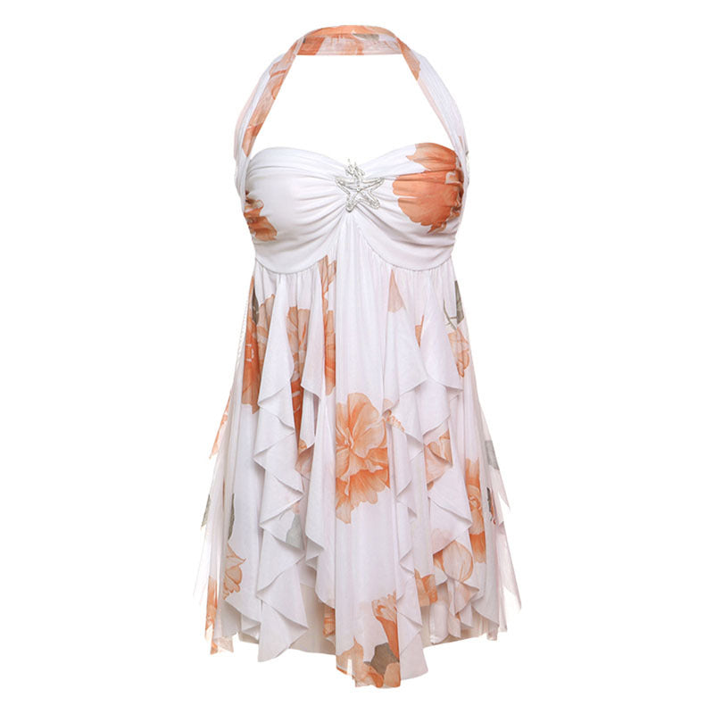 Backless Halter Neck Irregular Hem Mini Dress