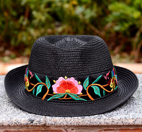 National Style Embroidered Hat Straw Hat Sun-Proof Visor Big Brim Summer Days Ladies National Hat