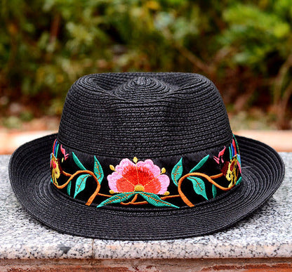 National Style Embroidered Hat Straw Hat Sun-Proof Visor Big Brim Summer Days Ladies National Hat