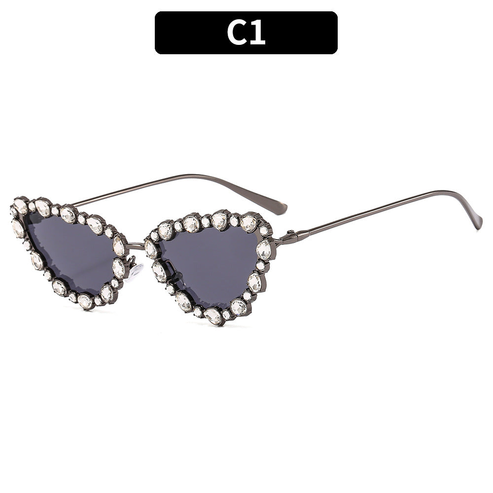 Cateye Sunglasses with Rhinestones Stylish Metal Frame Party Glasses