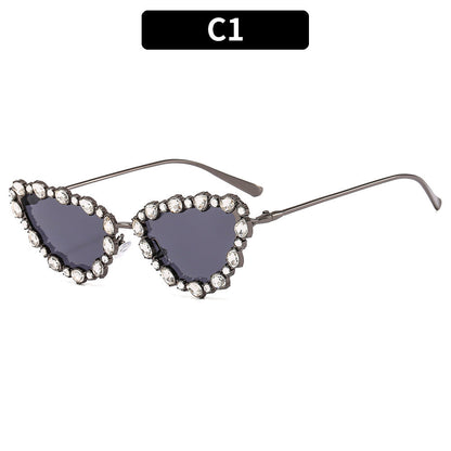 Cateye Sunglasses with Rhinestones Stylish Metal Frame Party Glasses