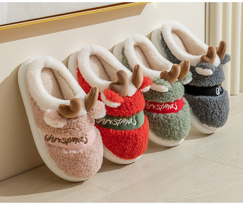 Cute Reindeer Warm Plush Outdoor Slippers