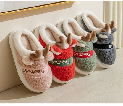 Cute Reindeer Warm Plush Outdoor Slippers