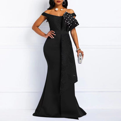 Elegant Lace-Trimmed Midi Dress With Ruffled Hem