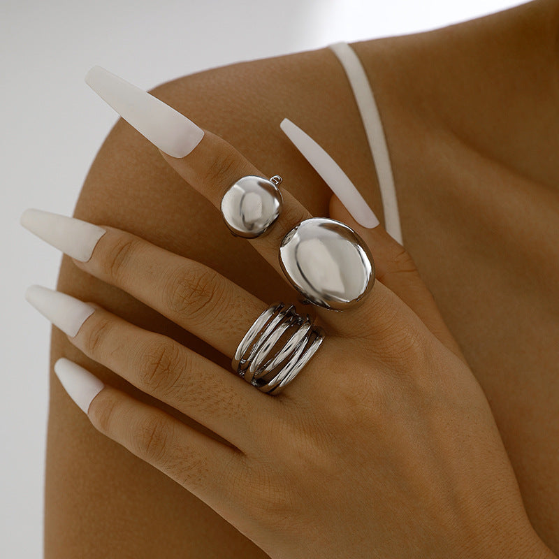 Geometric Metal Lava Line Open Ring Set - 4 Pieces