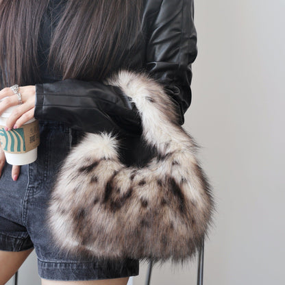 Winter Leopard Print Fluffy Underarm Handbag