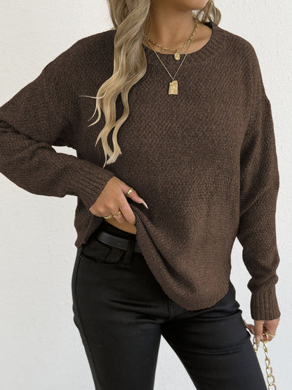 Women'S Casual Pullover Sweater Textured Fleece Round Neck