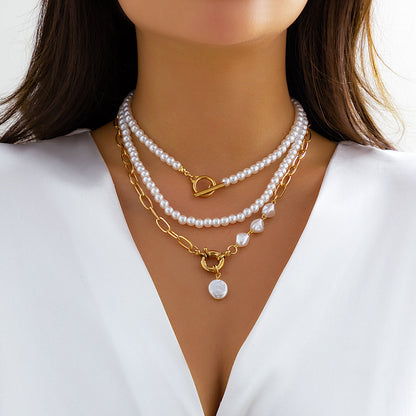 Baroque Style Irregular Pearl Necklace Creative Geometric Chain